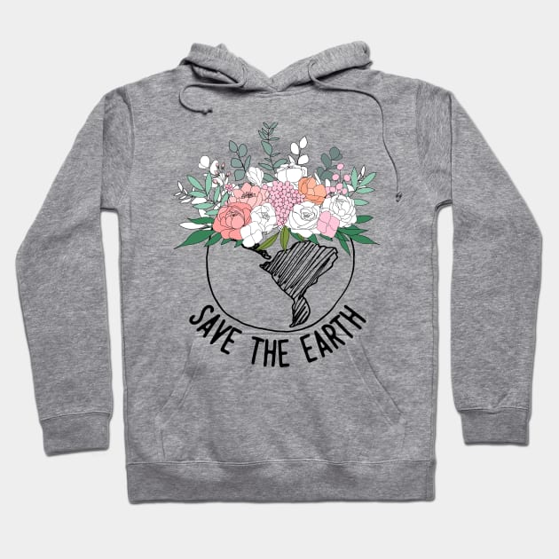 Save The Earth One Line Art Flowers Hoodie by ArunikaPrints